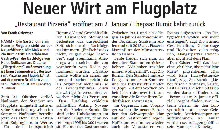 Westfälischer Anzeiger | Neuer Wirt am Flugplatz